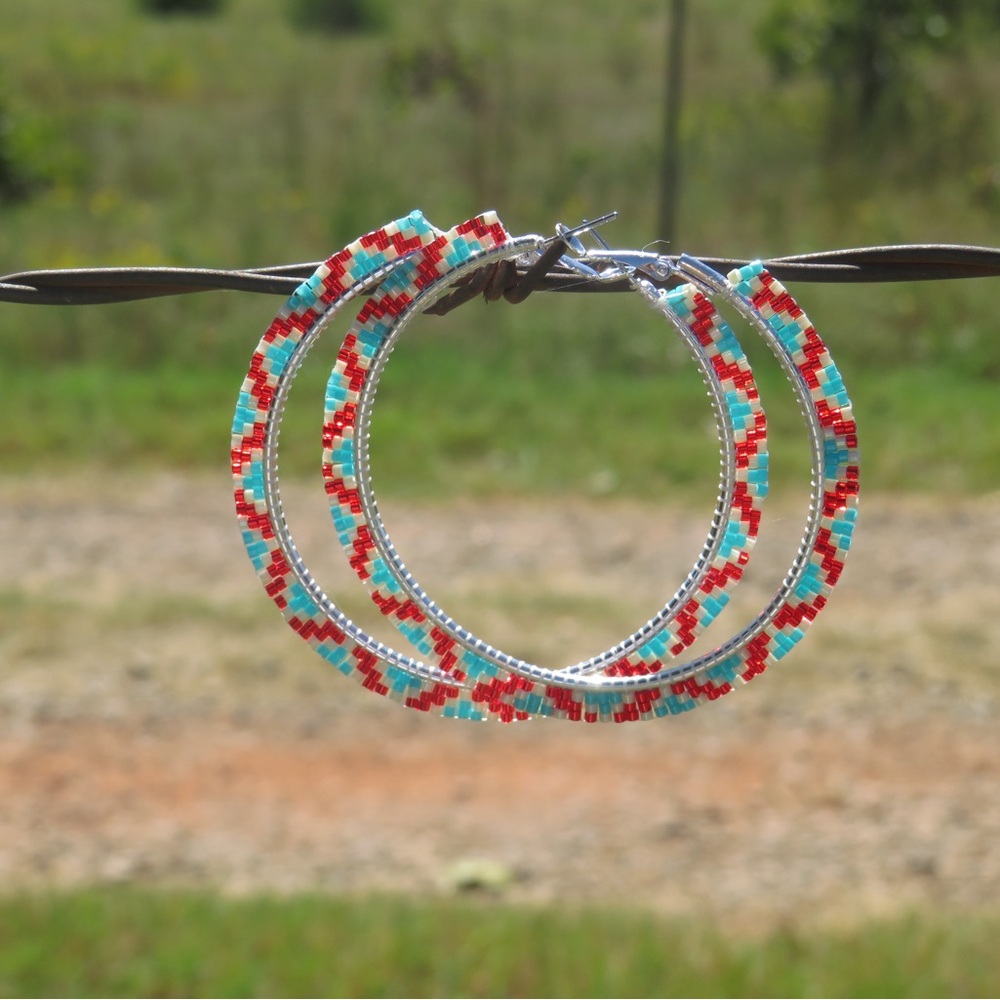 Handmade beaded hoop earrings